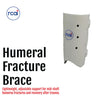 White lightweight humeral fracture brace with multiple ventilation holes and rcai logo, made in the usa.