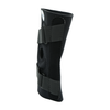 Black hinged lateral "J" brace with adjustable straps and circular cutout, made in the USA, RCAI logo visible.