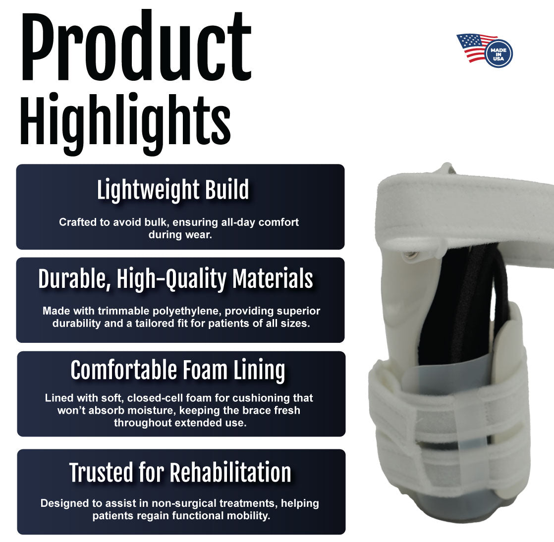 Over-the-shoulder humeral fracture brace with white durable foam lining and adjustable straps displayed on a white background.