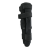Black neoprene wrap-around knee brace with three adjustable Velcro straps and covered hinge, made in the USA, RCAI logo.