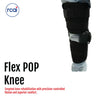 Black Flex POP Knee brace by RCAI with adjustable straps and metal hinges, worn on bent leg, made in the USA.