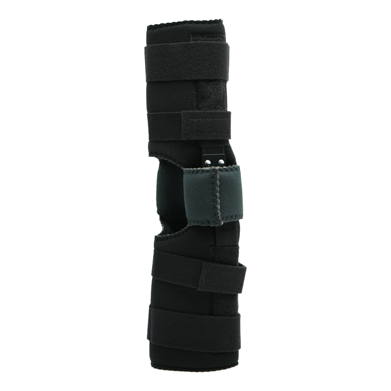 Black RCAI Flex POP Knee brace with multiple adjustable straps and padded support, made in the USA.