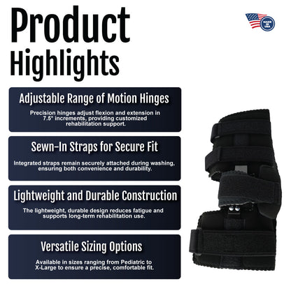 Black Flex Pop Elbow brace with multiple adjustable straps and hinge system panel detailing.