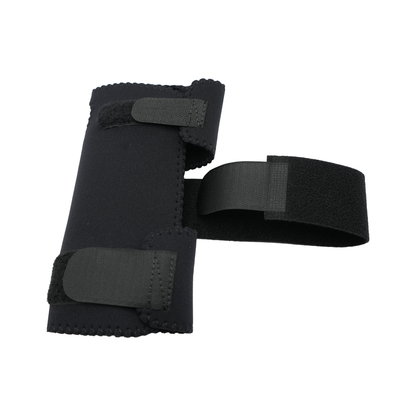 Black adjustable wrist extension splint with breathable fabric and Velcro straps for secure fit.