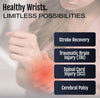 Hand wearing beige Finger Extension Orthosis by RCAI with wrist support, promoting healthy wrists, made in the USA.