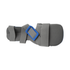 Gray finger extension orthosis with adjustable straps and blue buckle for support and stability.