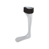 White rigid ankle foot orthosis with a cushioned calf strap and contoured footplate for support and stability.