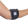 Black RCAI tennis elbow brace with Velcro strap worn on right arm, made in the USA label visible.