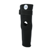 Black RCAI hinged elbow sleeve with central open patella-style hole, adjustable Velcro strap at top, made in the USA logo on .