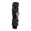 Black semi-rigid ratchet POP knee brace with adjustable straps and silver dial, made in the USA, RCAI.