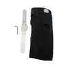 Black neoprene extension stop elbow brace with metal range of motion hinge, hex key included, made in the USA by RCAI.