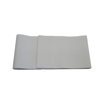 White pediatric abdominal binder with soft, breathable, adjustable medical-grade fabric strap.