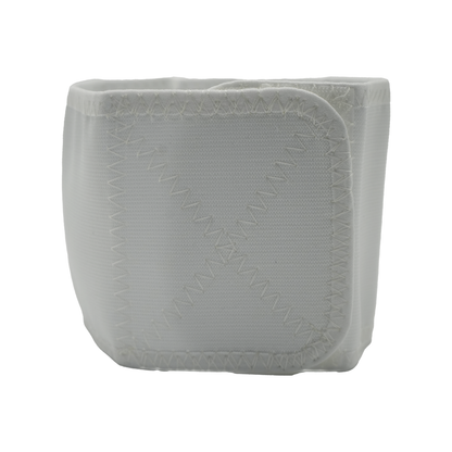 White soft fabric infant shoulder immobilizer with reinforced stitching and adjustable closure strap.