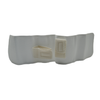 White infant shoulder immobilizer with adjustable hook-and-loop fasteners, made in the USA, RCAI logo visible on fabric tag.