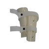 White pediatric forearm fracture orthosis with two adjustable Velcro straps and black snap buttons.