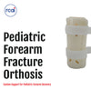 Pediatric forearm fracture orthosis with white rigid support and two adjustable straps.