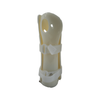 Cream-colored rigid pediatric wrist brace with adjustable white straps and ventilation holes.