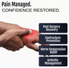 RCAI adaptable resting hand support shown on a right hand with text highlighting pain management benefits, made in the USA.