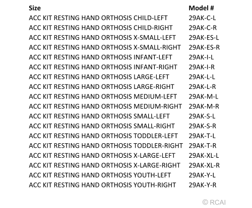 Resting Hand Orthosis Accessory Kit