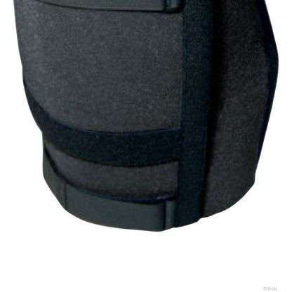 Black adjustable bariatric knee immobilizer with reinforced straps and padded support panel.