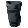 Dark gray bariatric knee immobilizer with four wide black adjustable straps and buckles, reinforced edges, labeled made in.