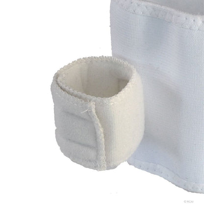 White padded infant shoulder immobilizer strap with soft, cushioned material and Velcro closure.